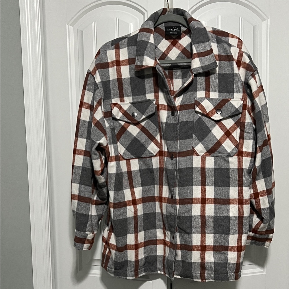 Plaid Flannel Gray and Brown Women's Jacket